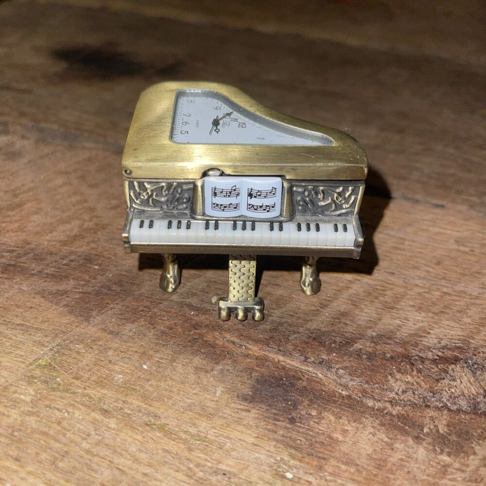 Vintage Platinum Brass  Piano Clock-Very Good
